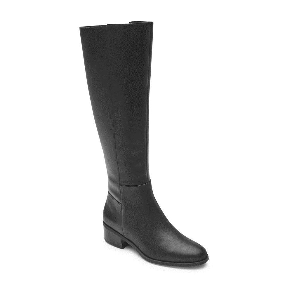 Rockport Women Evalyn Tall Boot - Wide Calf - Black | 1lVwrfGB