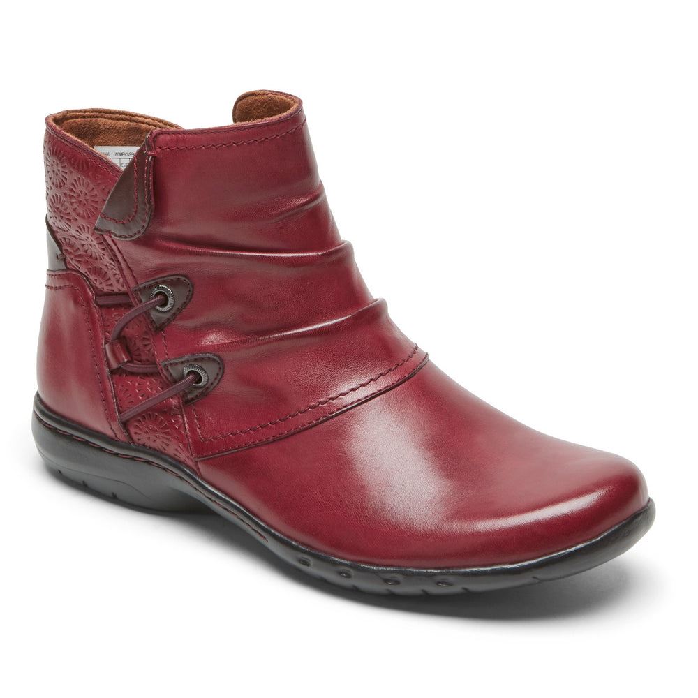 Cobb Hill Women's Penfield Ruched Boot - Red Leather | JjRKaXc3